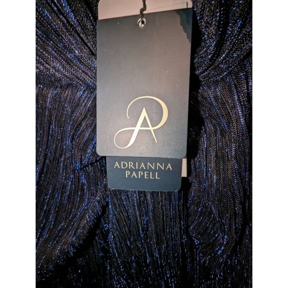 Adrianna Papell Womens Stardust Gown Dress Blue Metallic Pleated Draped 14 New - Picture 3 of 4